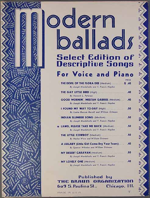 Lawd Please Take Me Home Mendelsohn Hayden 1937 Sheet Music Piano and