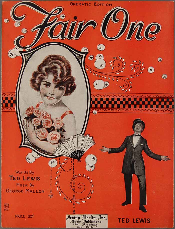 1920 FAIR ONE Ted Lewis & George Mallen PRETTY GIRL ROSES FAN COVER